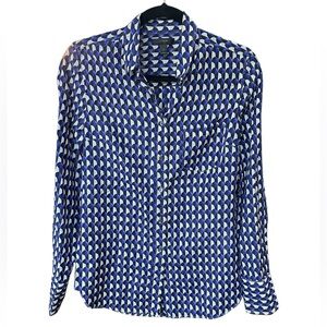 EUC J. Crew Patterned Blue and Black Geometric Blouse Size 2